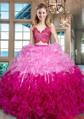 Romantic Two Piece Organza Two Tone Quinceanera Dress with Ruffles and Lace