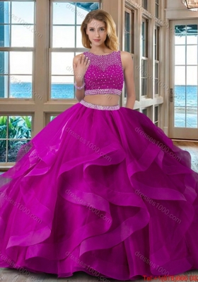 Simple Ball Gown Scoop Open Back Organza Red Quinceanera Dresses with Beading