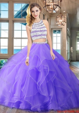 Top Seller Two Piece Brush Train Quinceanera Dress with Ruffles and Beading