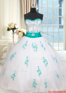 Cheap Big Puffy Applique and Beaded Tulle White Quinceanera Dress