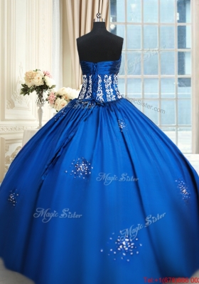 Cheap Floor Length Taffeta Royal Blue Quinceanera Dress with Beading