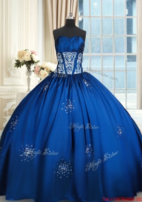 Cheap Floor Length Taffeta Royal Blue Quinceanera Dress with Beading