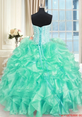 Cheap Visible Boning Beaded Bodice and Ruffled Quinceanera Dress in Turquoise