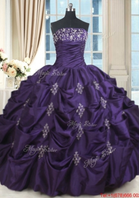 Discount Beaded and Bubble Strapless Purple Quinceanera Dress in Taffeta