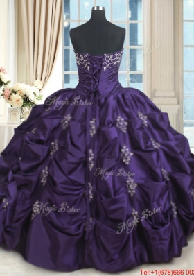 Discount Beaded and Bubble Strapless Purple Quinceanera Dress in Taffeta