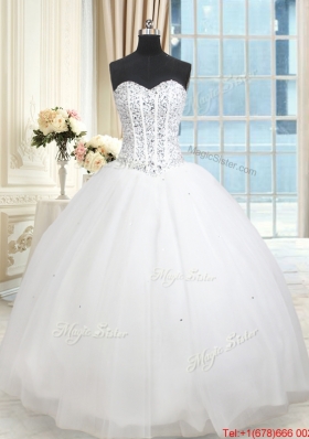 Fashionable Visible Boning Puffy Skirt Beaded Bodice Quinceanera Dress in White