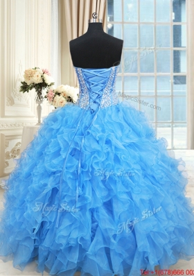 Gorgeous Visible Boning Baby Blue Quinceanera Dress with Ruffles and Beaded Bodice