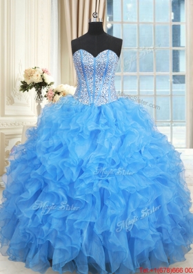 Gorgeous Visible Boning Baby Blue Quinceanera Dress with Ruffles and Beaded Bodice