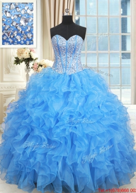 Gorgeous Visible Boning Baby Blue Quinceanera Dress with Ruffles and Beaded Bodice