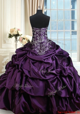 Modern Beaded Taffeta Purple Quinceanera Dress with Embroidery and Bubbles