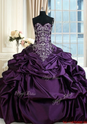 Modern Beaded Taffeta Purple Quinceanera Dress with Embroidery and Bubbles