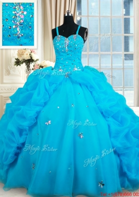Modern Bubble and Beaded Straps Organza Quinceanera Dress in Baby Blue