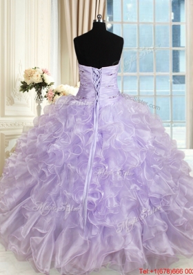 Modest Beaded and Ruffled Sweetheart Lavender Quinceanera Dress in Organza