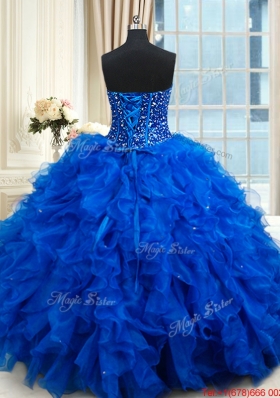 Most Popular Visible Boning Royal Blue Quinceanera Dress with Ruffles and Beading