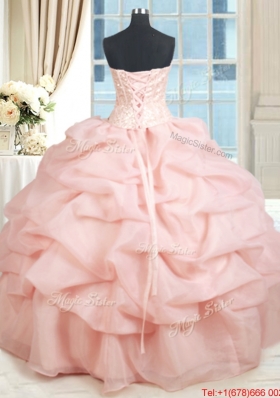 New Arrivals Visible Boning Baby Pink Quinceanera Dress with Beading and Pick Ups