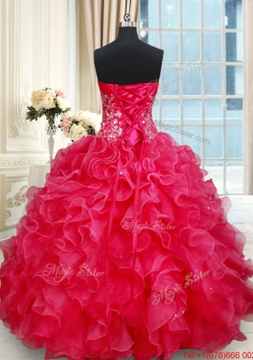 New Style Organza Sweetheart Red Quinceanera Dress with Beading and Ruffles