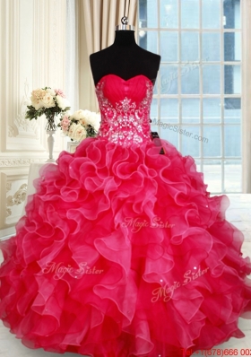 New Style Organza Sweetheart Red Quinceanera Dress with Beading and Ruffles