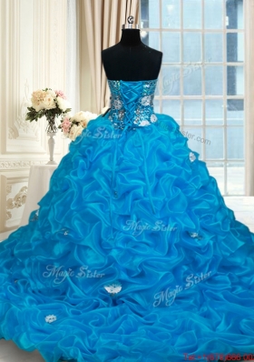 Pretty Beaded and Bubble Baby Blue Quinceanera Dress with Brush Train