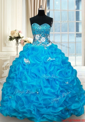 Pretty Beaded and Bubble Baby Blue Quinceanera Dress with Brush Train