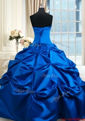 Beautiful Really Puffy Strapless Taffeta Royal Blue Quinceanera Dress with Pick Ups