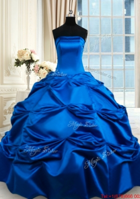 Beautiful Really Puffy Strapless Taffeta Royal Blue Quinceanera Dress with Pick Ups