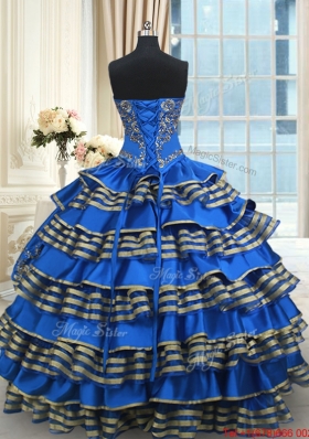 Best Selling Taffeta Beaded Quinceanera Dress with Embroidery and Ruffled Layers