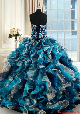 Designer Brush Train Beaded Top Embroideried Quinceanera Dress in Multi Color