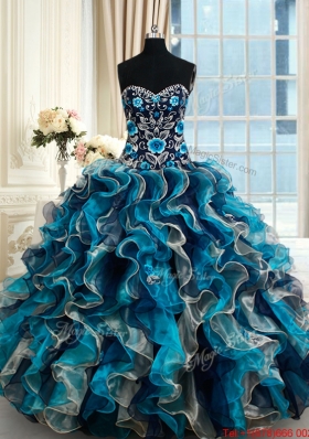 Designer Brush Train Beaded Top Embroideried Quinceanera Dress in Multi Color