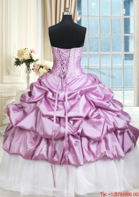 Elegant Beaded and Bubble Lilac and White Quinceanera Dress in Organza and Taffeta