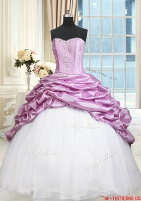 Elegant Beaded and Bubble Lilac and White Quinceanera Dress in Organza and Taffeta