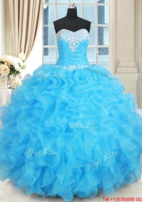 Exquisite Floor Length Baby Blue Quinceanera Dress with Ruffles and Beading