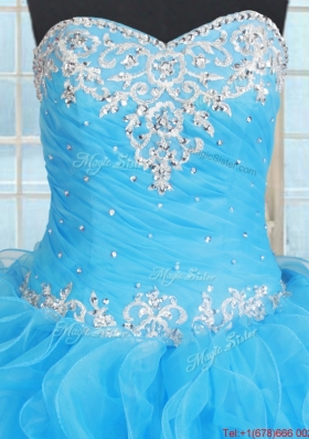 Exquisite Floor Length Baby Blue Quinceanera Dress with Ruffles and Beading