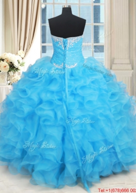 Exquisite Floor Length Baby Blue Quinceanera Dress with Ruffles and Beading