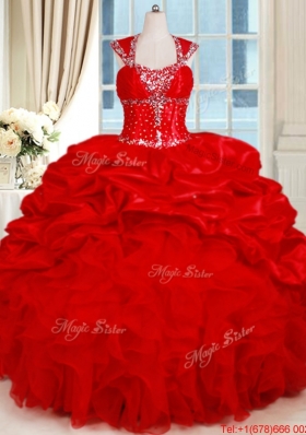 Gorgeous Organza and Taffeta Red Quinceanera Dress with Ruffles and Bubbles