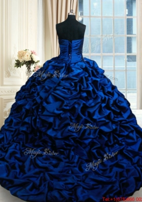 Hot Sale Court Train Royal Blue Quinceanera Dress with Lace Appliques and Bubbles