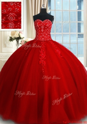 Modern Big Puffy Tulle Red Quinceanera Dress with Appliques and Beading