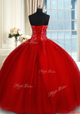 Modern Big Puffy Tulle Red Quinceanera Dress with Appliques and Beading