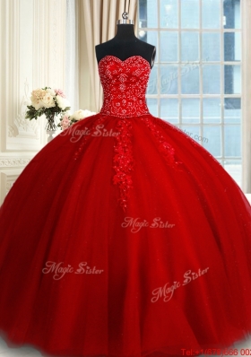 Modern Big Puffy Tulle Red Quinceanera Dress with Appliques and Beading