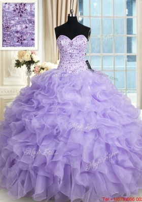 Most Popular Organza Ruffled and Beaded Bodice Quinceanera Dress in Lavender