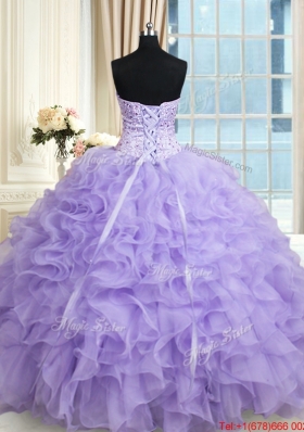 Most Popular Organza Ruffled and Beaded Bodice Quinceanera Dress in Lavender