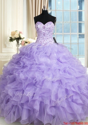 Most Popular Organza Ruffled and Beaded Bodice Quinceanera Dress in Lavender