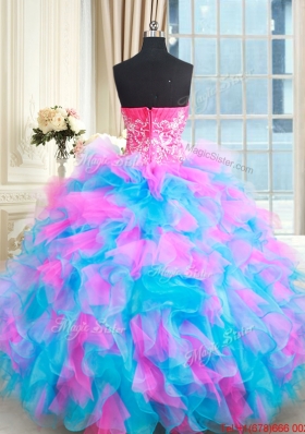 Wonderful Zipper Up Tulle and Organza Quinceanera Dress in Pink and Blue