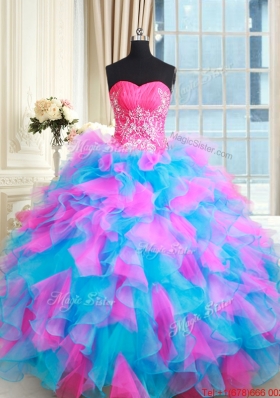 Wonderful Zipper Up Tulle and Organza Quinceanera Dress in Pink and Blue