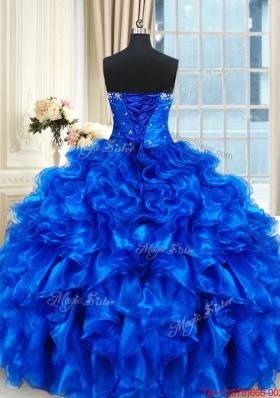 Discount Three for One Ruffled and Beaded Royal Blue Quinceanera Dress in Organza