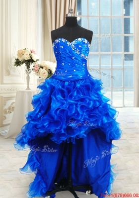 Discount Three for One Ruffled and Beaded Royal Blue Quinceanera Dress in Organza