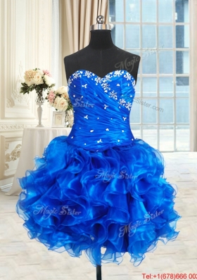 Discount Three for One Ruffled and Beaded Royal Blue Quinceanera Dress in Organza