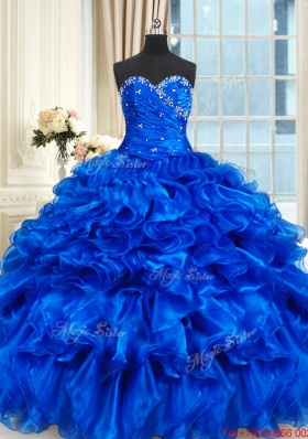 Discount Three for One Ruffled and Beaded Royal Blue Quinceanera Dress in Organza