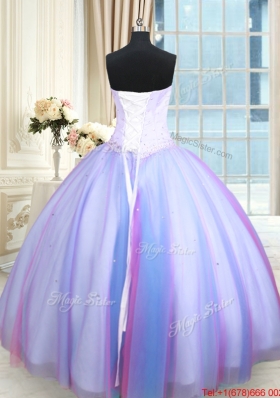 Lovely Puffy Skirt Tulle Rainbow Colored Quinceanera Dress with Beading