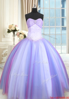 Lovely Puffy Skirt Tulle Rainbow Colored Quinceanera Dress with Beading