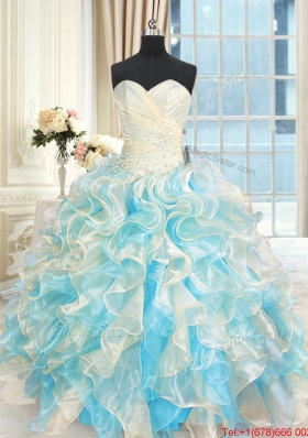 Pretty Organza Ruffled and Beaded Quinceanera Dress in Multi Color